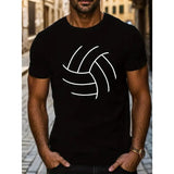 Line Volleyball Print T-shirt, Stylish & Breathable Street Fashion For Men, Simple Lightweight Comfy Top, Casual Crew Neck Short Sleeve T-shirt For Summer Made in USA