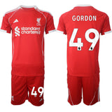 Liverpool #49 Kaide Gordon 2025 Red Home Soccer Jersey Suit