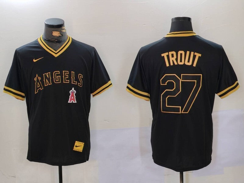 Los Angeles Angels #27 Mike Trout Angels Gold Text Style 7