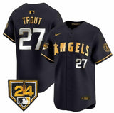 Los Angeles Angels #27 Mike Trout Black Gold 2024 Spring Training Patch Vapor