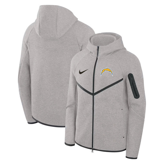 Los Angeles Chargers Gray Tech Fleece Full-Zip Windrunner Hoodie