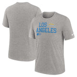 Los Angeles Chargers Grey Overlap Lockup Tri-Blend T-Shirt