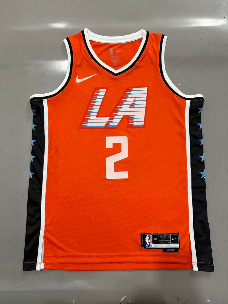Los Angeles Clippers #2 Kawhi Leonard 26 Season Clippers Team City Orange Red Style 2