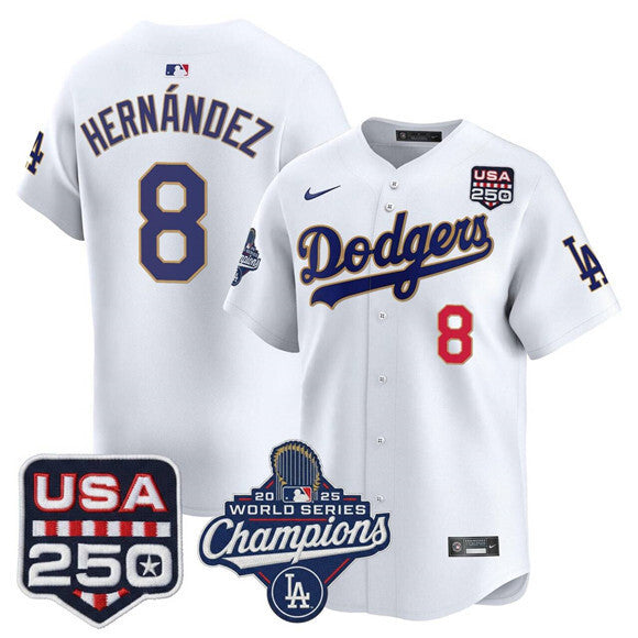 Los Angeles Dodgers 8 Kiké Hernández White 2025 World Series Champions &