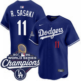 Los Angeles Dodgers #11 Roki Sasaki alternate royal limited 2025 world series champions jersey