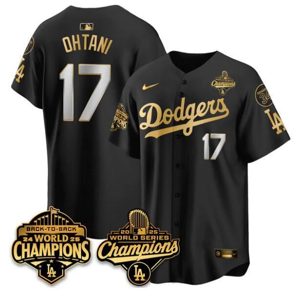 Los Angeles Dodgers #17 Shohei Ohtani Black Gold 2025 World Series Champions Back to