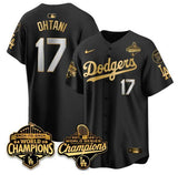 Los Angeles Dodgers #17 Shohei Ohtani Black Gold 2025 World Series Champions Back to