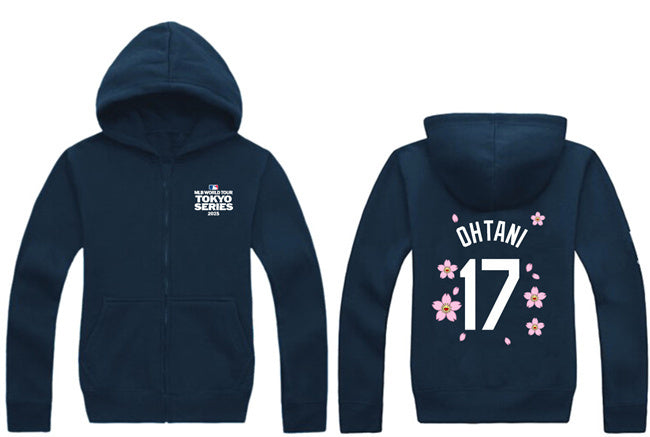 Los Angeles Dodgers #17 Shohei Ohtani Navy 2025 Tokyo Series Full-Zip Hoodie