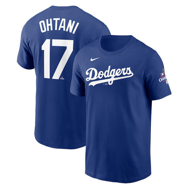 Los Angeles Dodgers #17 Shohei Ohtani Royal 2024 World Series Champions Name & t