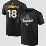 Los Angeles Dodgers #18 Yoshinobu Yamamoto Black 2025 World Series Champions Name &