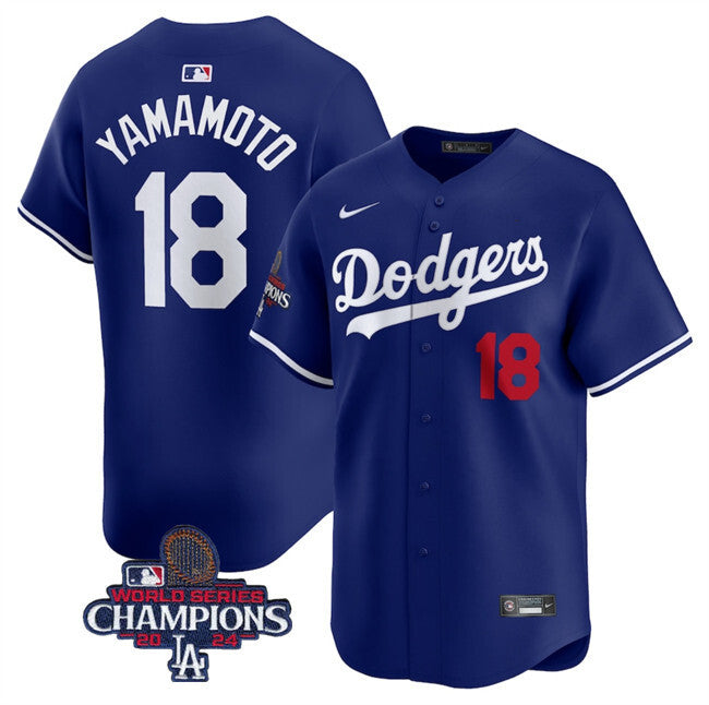 Los Angeles Dodgers #18 Yoshinobu Yamamoto Royal 2024 World Series Champions