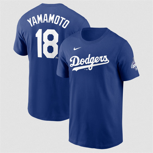 Los Angeles Dodgers #18 Yoshinobu Yamamoto Royal 2025 World Series Champions Name &