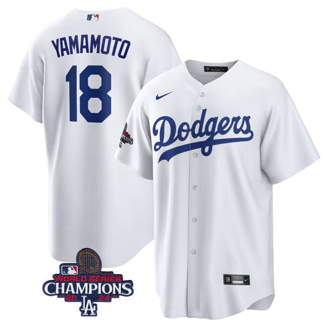Los Angeles Dodgers #18 Yoshinobu Yamamoto White 2024 World Series Champions Cool