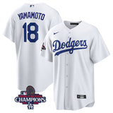 Los Angeles Dodgers #18 Yoshinobu Yamamoto White 2024 World Series Champions Cool