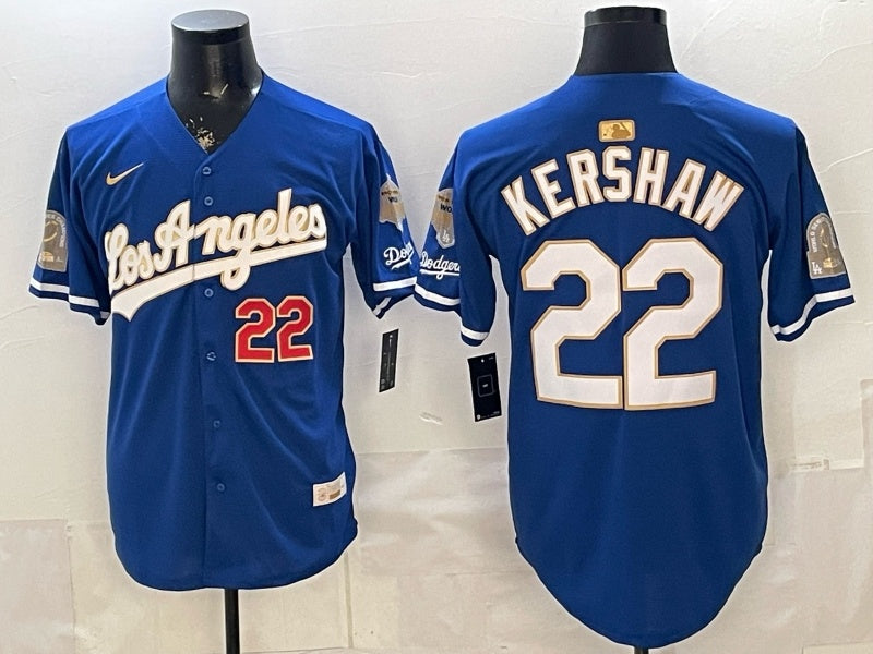 Los Angeles Dodgers #22 Clayton Kershaw Dodgers Blue Gold Adult