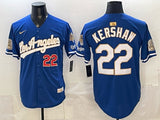 Los Angeles Dodgers #22 Clayton Kershaw Dodgers Blue Gold Adult