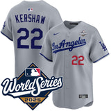 Los Angeles Dodgers #22 Clayton Kershaw Road Limited 2025 World Series Jersey