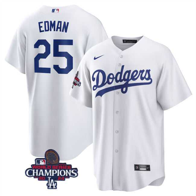 Los Angeles Dodgers #25 Tommy Edman White 2024 World Series Champions Cool Base