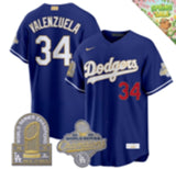 Los Angeles Dodgers #34 Fernando Valenzuela Dodgers Blue Gold V2