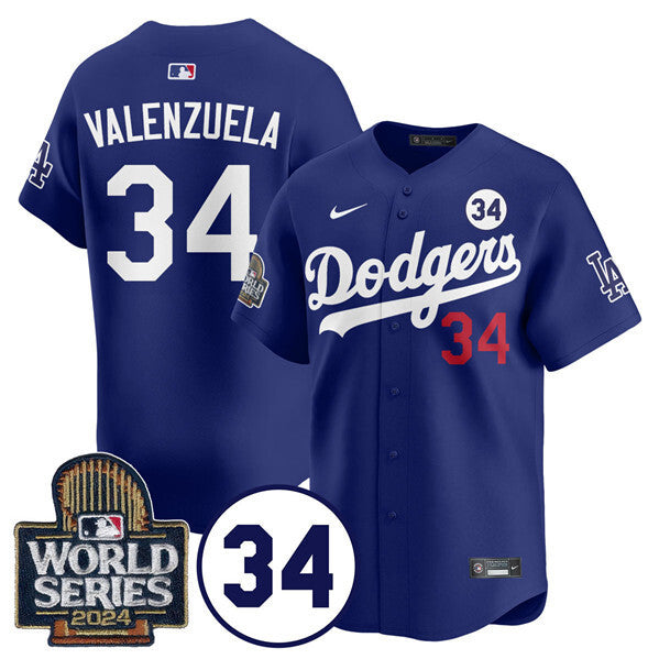 Los Angeles Dodgers #34 Toro Valenzuela Royal 2024 World Series With No. 34 Patch