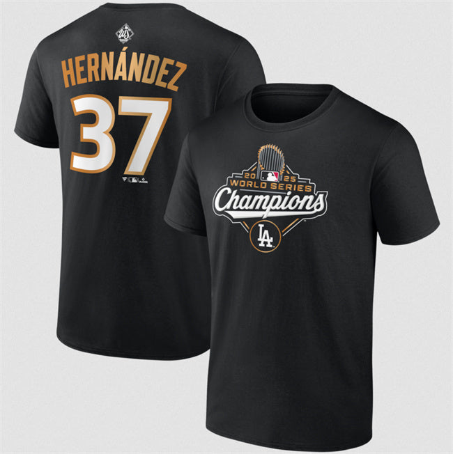 Los Angeles Dodgers #37 Teoscar Hernández Black 2025 World Series Champions Name &