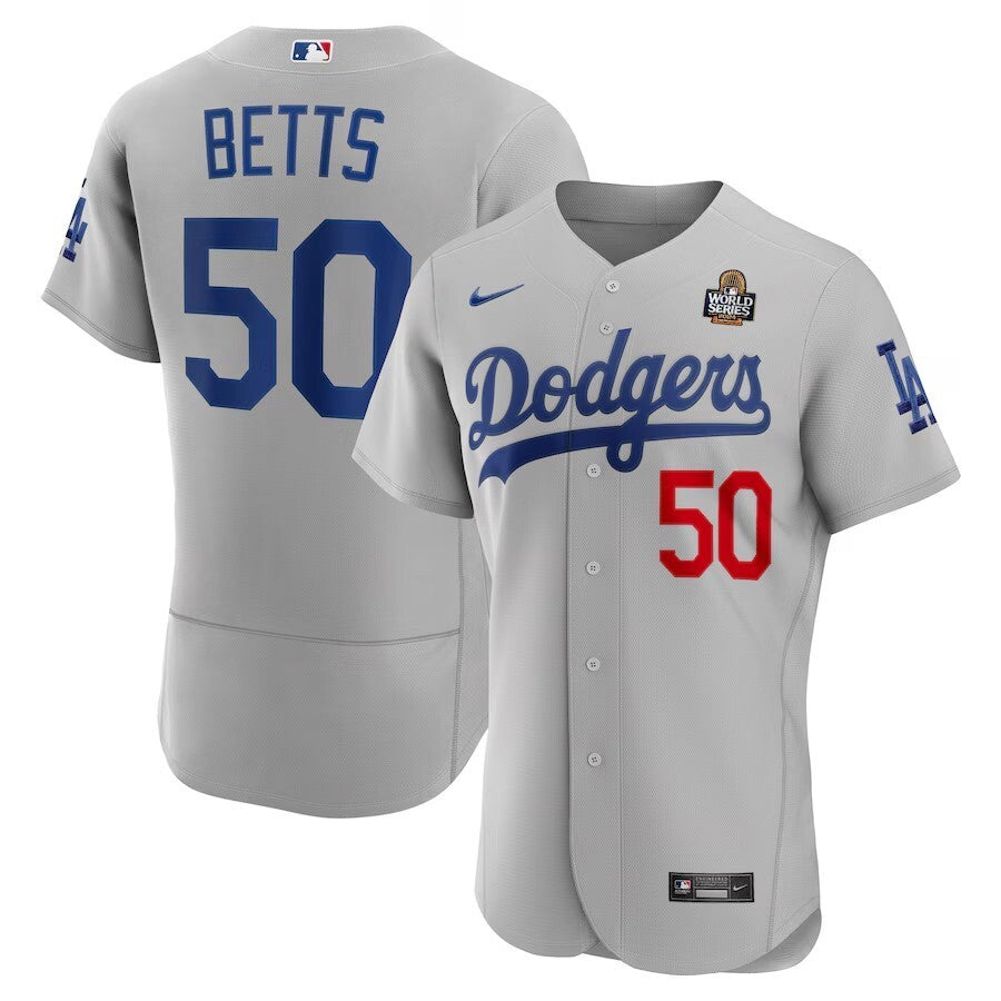 Los Angeles Dodgers #50 Mookie Betts 2024 World Series Alternate Authentic Player Jersey - Gray