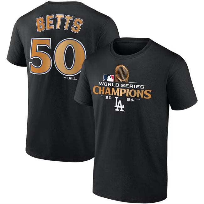 Los Angeles Dodgers #50 Mookie Betts Black 2024 World Series Champions Name &