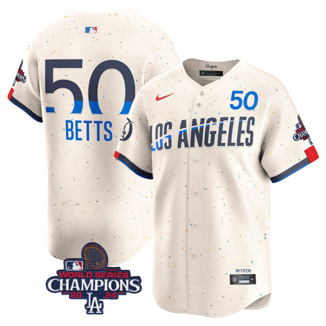 Los Angeles Dodgers #50 Mookie Betts Cream 2024 World Series Champions City Connect