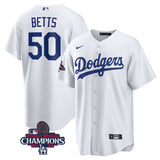Los Angeles Dodgers #50 Mookie Betts White 2024 World Series Champions Cool Base