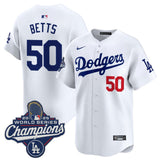 Los Angeles Dodgers #50 Mookie Betts White 2025 World Series Champions Patch Home