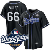 Los Angeles Dodgers #66 Tanner Scott Black Lights Out 2025 World Series Jersey