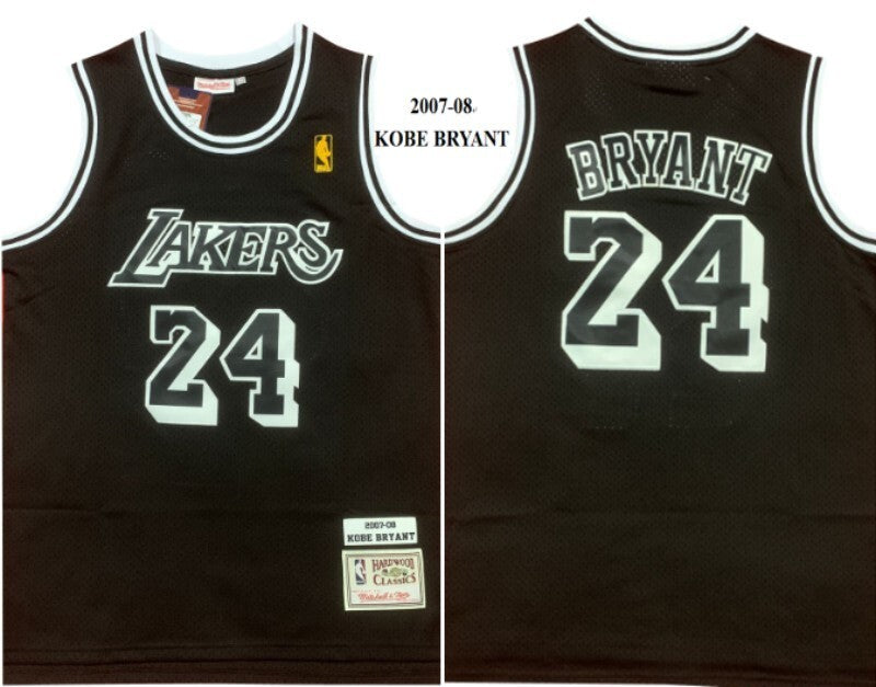 Los Angeles Lakers #24 Kobe Bryant Lakers 24 # Kobe Classic Retro 2007-08 Black Black Premium Mesh Jersey Style 3