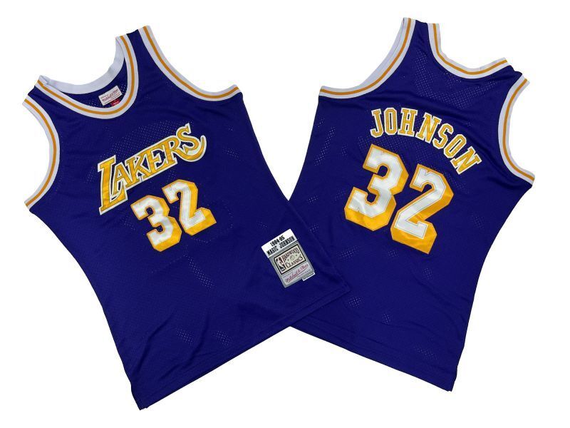 Los Angeles Lakers #32 Magic Johnson Lakers 32 # Purple 84-85 Season Mitchell Retro Jersey -- Magic Style 1