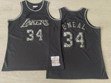Los Angeles Lakers #34 Shaquille O'Neal 1996-97 Leather Snakeskin Lakers 34 # O'Neal Black Embroidered Style 3