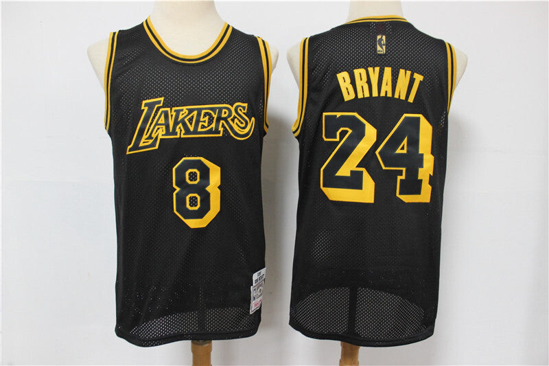 Los Angeles Lakers #8 24 Kobe Bryant Lakers 8+24 # Black Retro Edition Jersey -- Front 8 Back 24