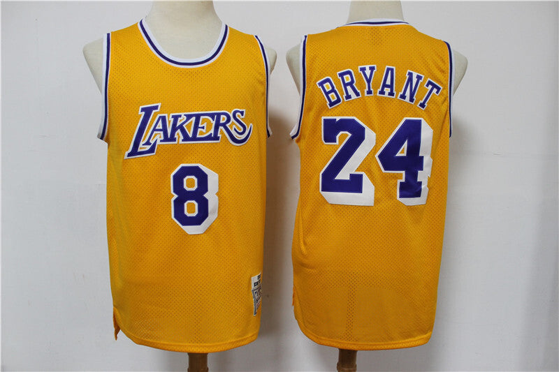 Los Angeles Lakers #8 24 Kobe Bryant Lakers 8+24 # Yellow Retro Edition Jersey -- Front 8 Back 24