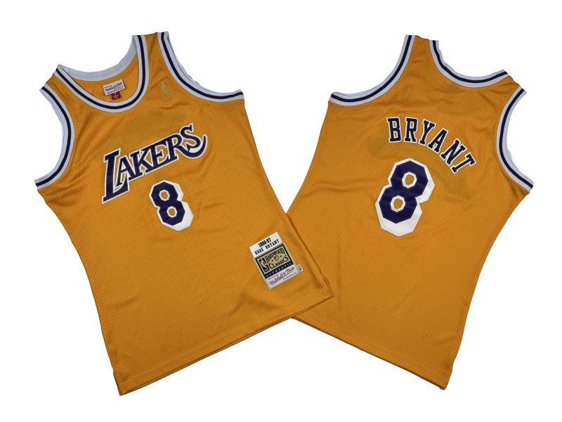 Los Angeles Lakers #8 Kobe Bryant Lakers 8 # Yellow 96-97 Retro Jersey -- Kobe Style 1