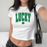 Lucky , St Patrick's Day , Retro St Patrick's, Clover , Lucky Shamrock , St Patrick's Day Baby Tee, Y2K 2000's Style, Streetwear Style