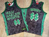M&N Hulu Mesh Jersey Black Green Embroidered Jersey