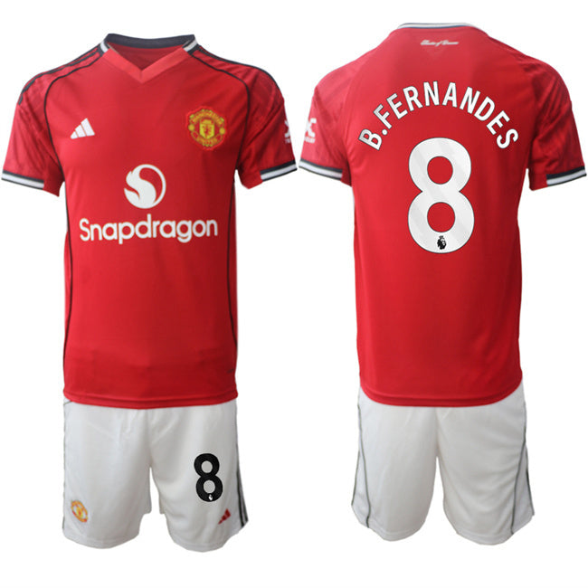 Manchester United #8 Bruno Fernandes 2025 26 Red Home Soccer Jersey Suit