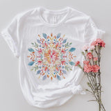 Mandala Tshirt, Floral Mandala T-Shirt, Spring Floral Shirt, Gifts for Her, Flower Shirt, Florist Gift, Gift for Bestie Top Womenswear Summer Cotton