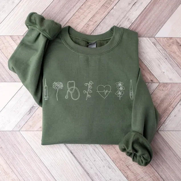 Medical Unisex Sweatshirt | Nurse Modern Minimalist Tee, Doctor RN Gift, Floral Minimal, Nicu, Picu, Dr Peds, L&D, MBU Casual Cotton Fabric Knit Classic Apparel Menswear Fitted