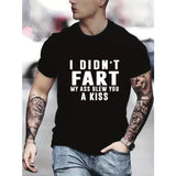 Men's Comfy Chic Casual Funny Letters Pattern T-shirt, Slightly Elastic Streetwear Top, Plus Size Available Made in USA