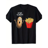 Men's Humorous French Fry Graphic T-Shirt - "IS THAT YOU BRO?" Potato Surprised Face Design, Casual Cotton Tee, Loose Fit, Machine Washable, All-Season Round Neck Black T-shirt Made in USA