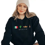 Mexico Flag Sweatshirt, Black Beige Flag Shirt, Sombrero Mariachi, Hot Chili Pepper Tee, Dia De Los Fabric Fit Hoodie Spandex Womenswear Comfortable Apparel Fitted