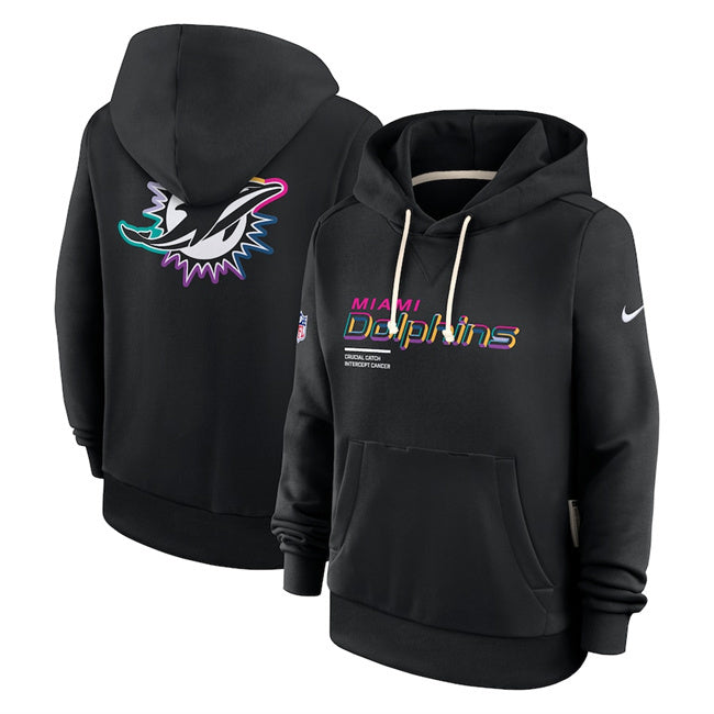 Miami Dolphins Black 2025 Crucial Catch Club Pullover Hoodie(Run Small)