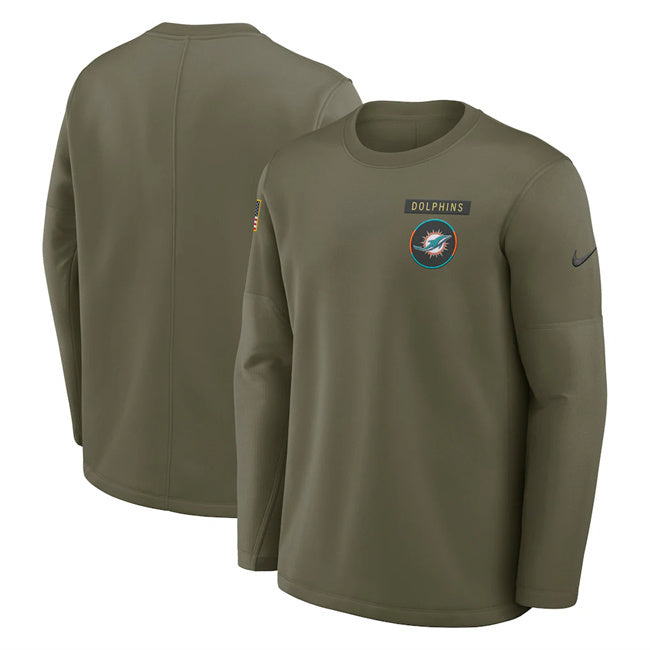 Miami Dolphins Olive 2025 Salute to Service Sideline Coaches Therma-FIT Long