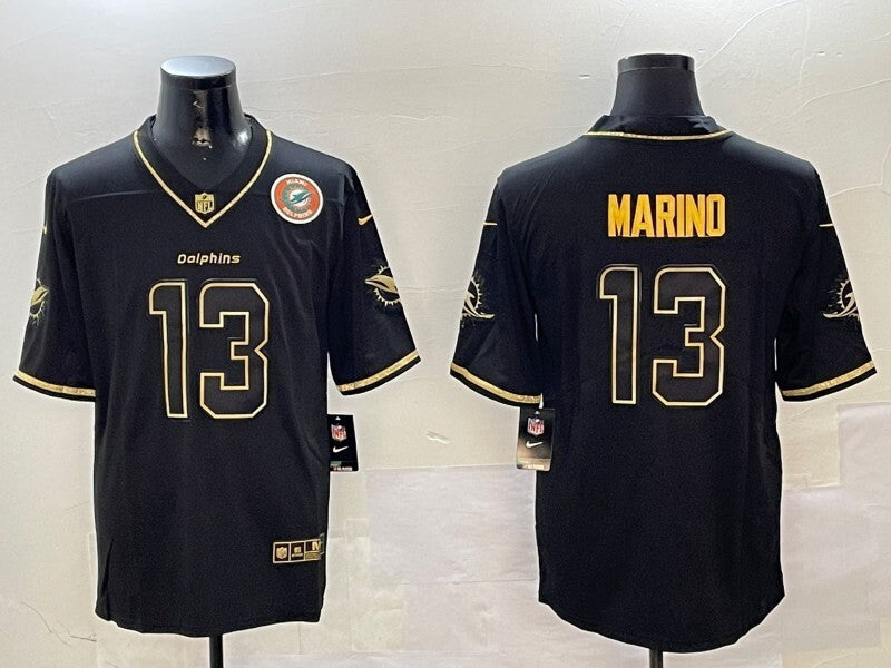 Miami Dolphins #13 Dan Marino Black Retro Gold Style 1