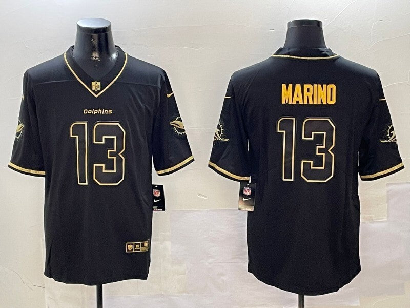 Miami Dolphins #13 Dan Marino Black Retro Gold Style 2