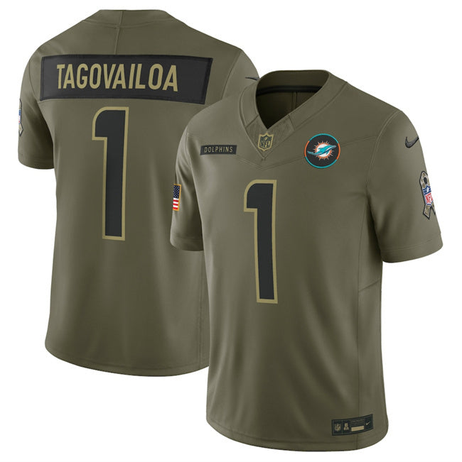 Miami Dolphins #1 Tua Tagovailo Olive 2025 F.U.S.E. Salute to Service Limited